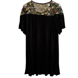 Just Found Sheer Embroidered Yoke Babydoll Knee Length Dress Women’s 1X
